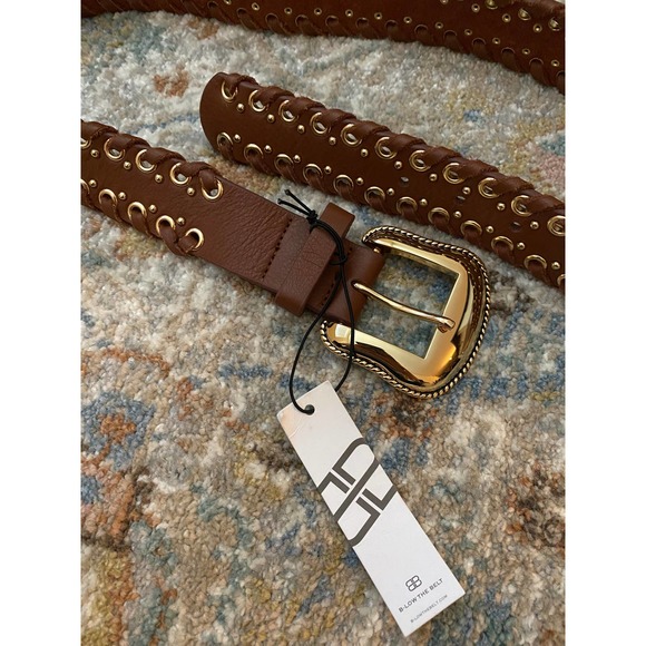NWT B-Low the Belt Reese Western Perforated Laced Up Belt Brown Gold Medium - Picture 3 of 8